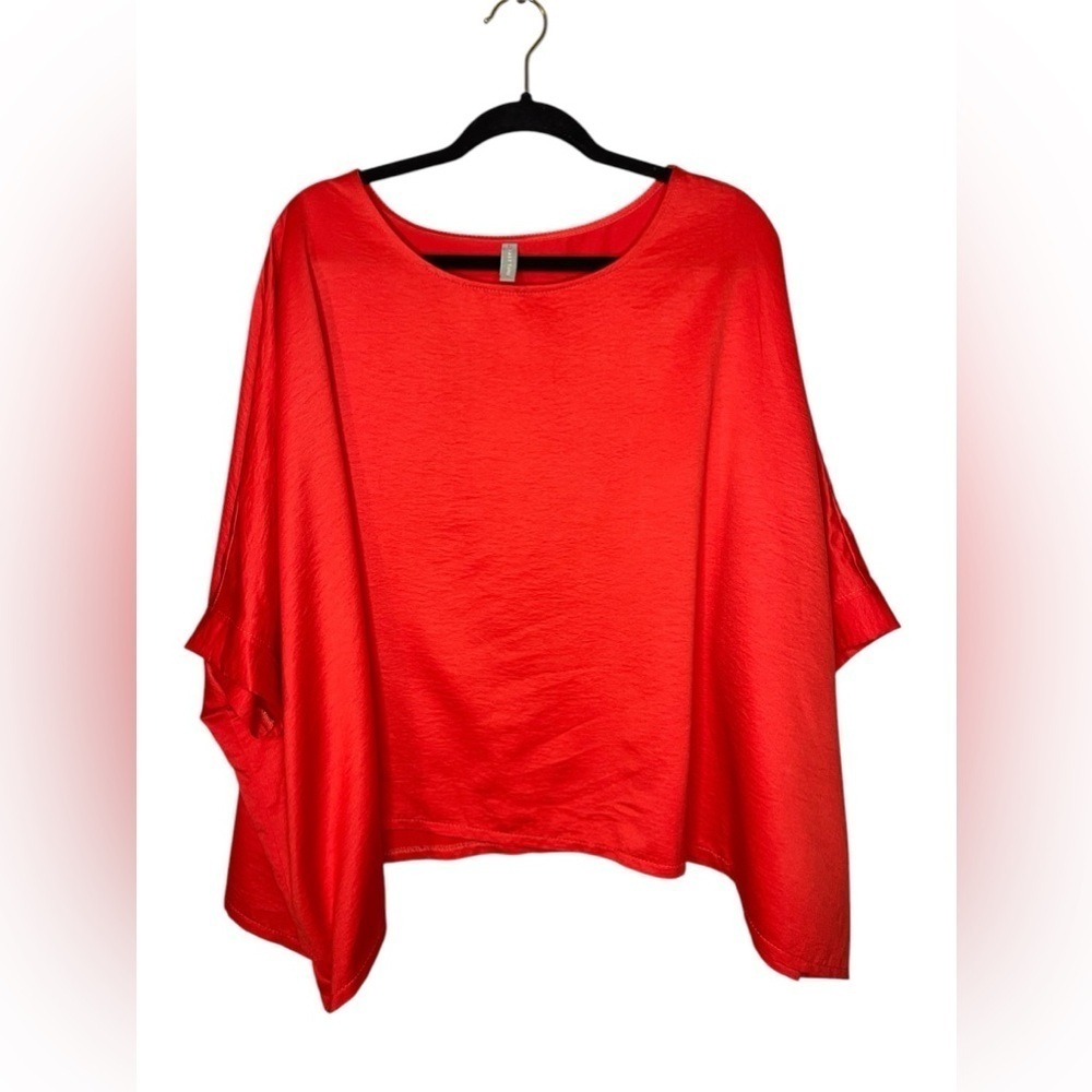 Last Tango Red Asymmetric Poncho Blouse One Size Draped Flowy Made USA